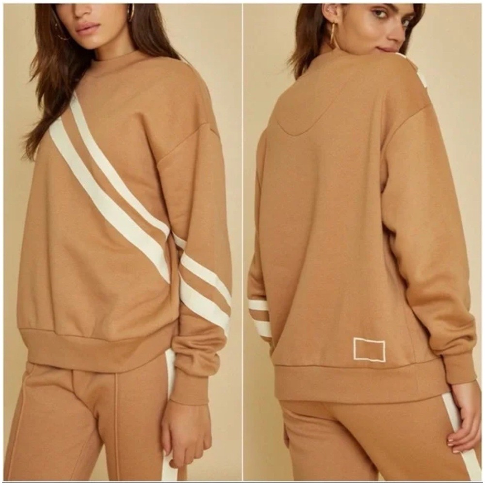 Wesley X Bandier Broome Stripe Camel Sweatshirt‎ Size XS Cream Stripe Cotton